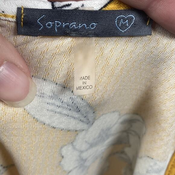 Soprano Sundress Womens Medium Yellow Floral High Neck Skater Sleeveless Sunny - Picture 4 of 5